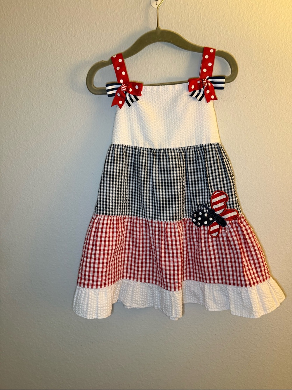 Emily Rose Red, White & Navy Gingham Tiered Sundress
